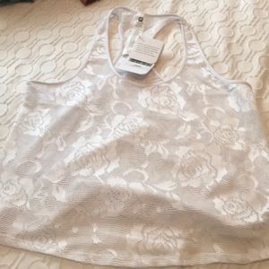 New Fabletics White Lace Rose Tank